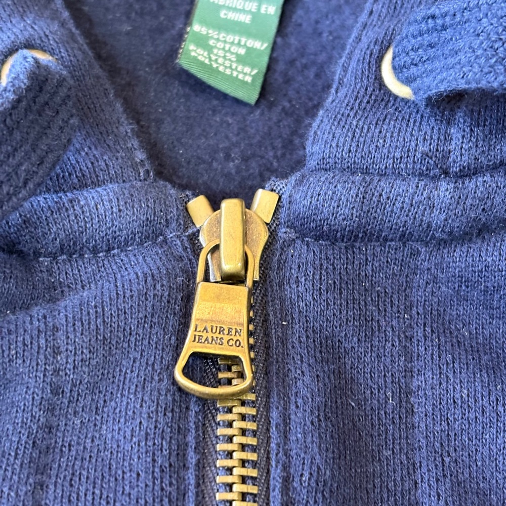 LRL Lauren Jeans Co Ralph Lauren Full Zip Hoodie Women L Navy Fleece Sweatshirt - Picture 4 of 9